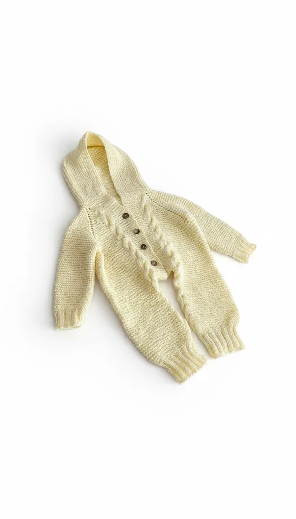 Örgü Kapüşonlu Bebek Tulum - 1 Yaş Bej Çocuk Tulumu