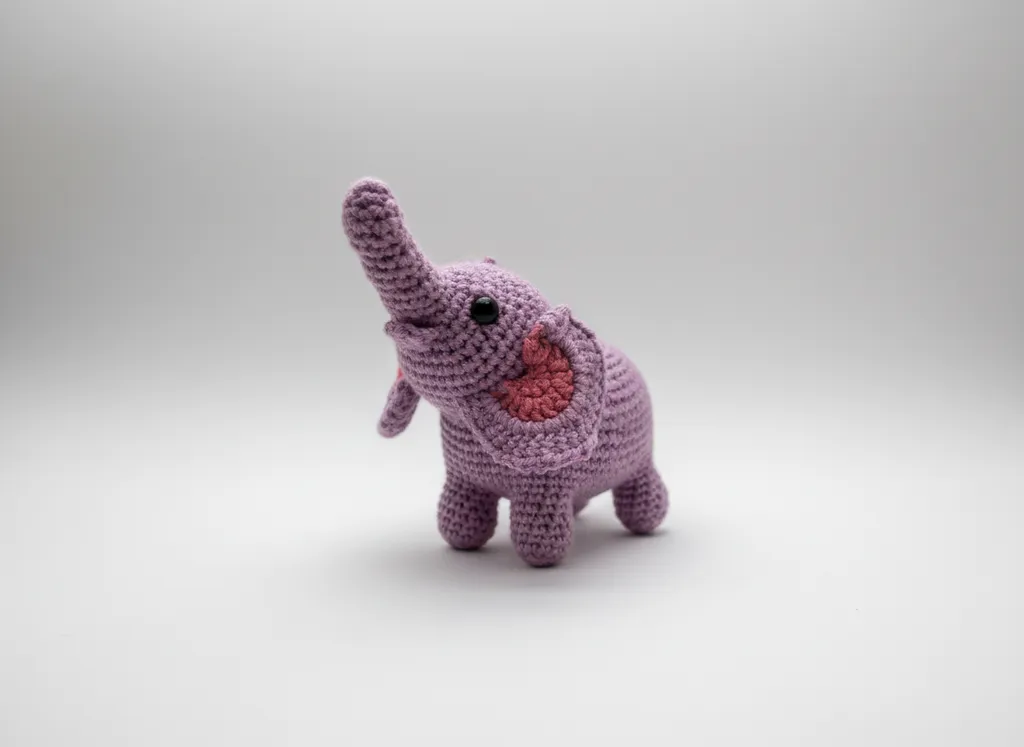 Lila Renkli Örgü Oyuncak Fil - Küçük Boy - El Emeği Amigurumi
