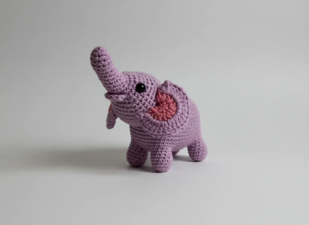 Lila Örgü Oyuncak Fil - Küçük Boy El Emeği Amigurumi Bebek Oyuncak