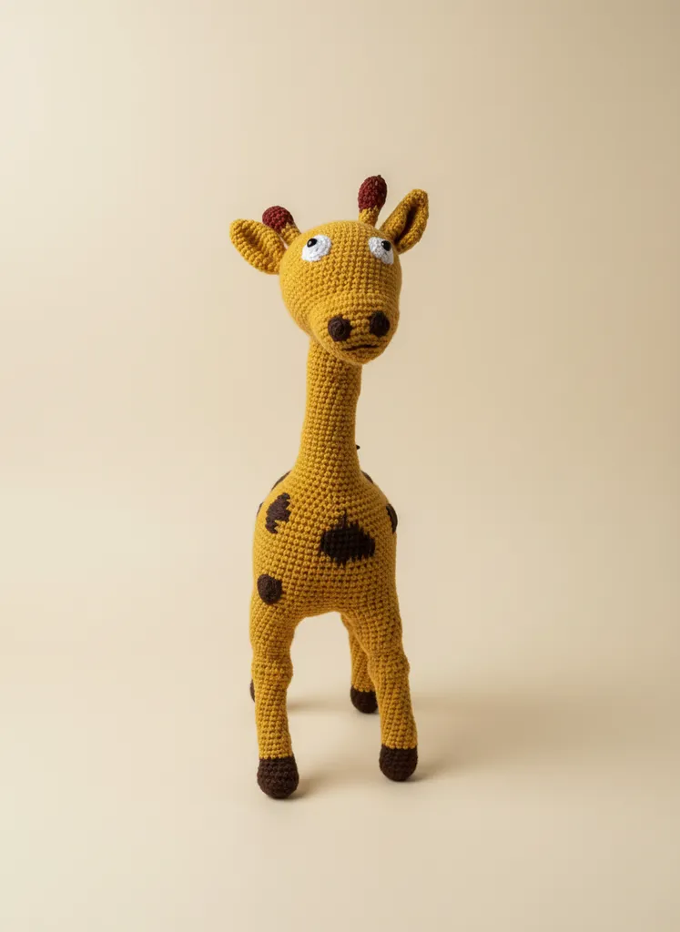 Sarı Tonlarında Örgü Zürafa Oyuncak - 45 cm Boyunda - El Emeği