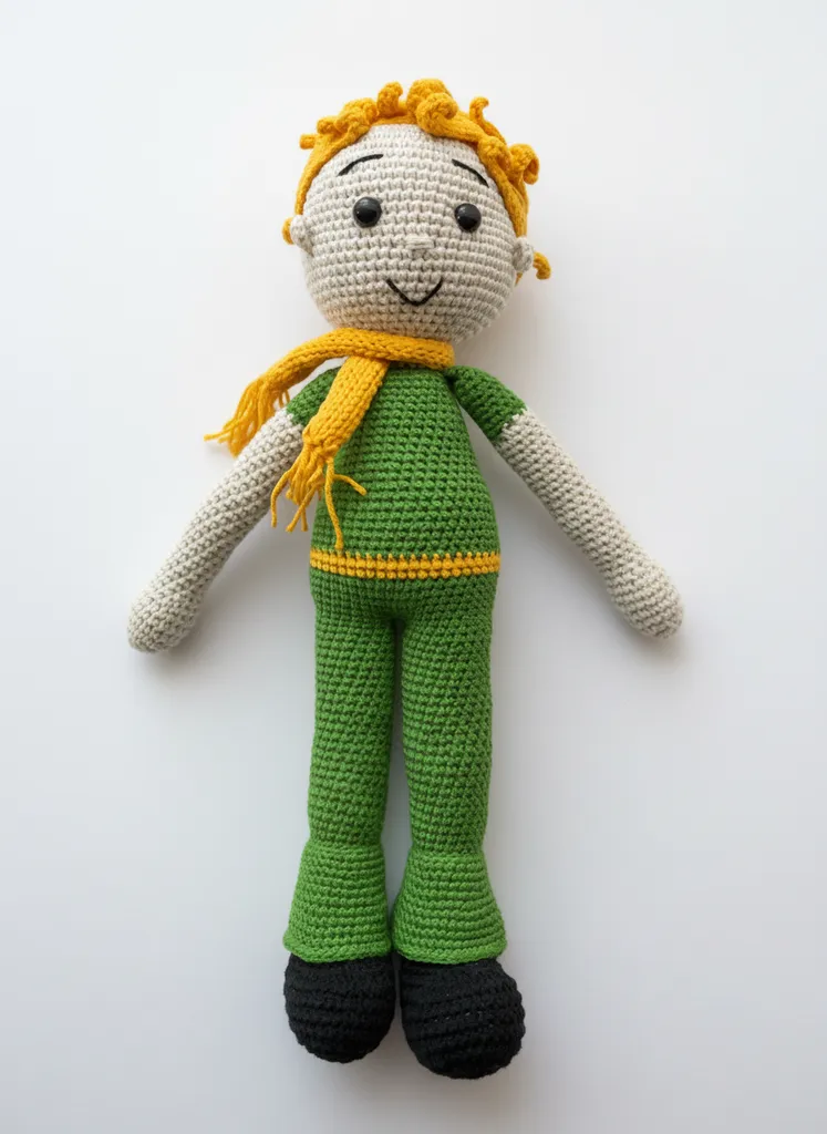 Örgü Küçük Prens Oyuncak Bebek - 40 cm Boyunda, Sarı Saçlı ve Yeşil Kıyafetli