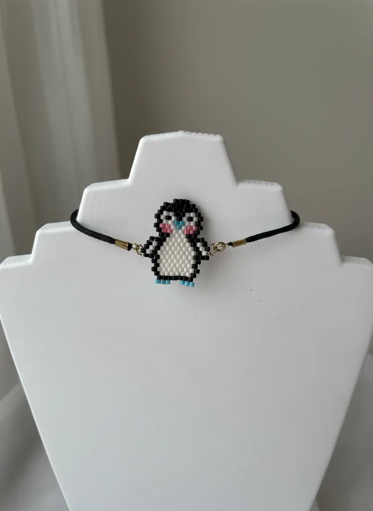 Siyah İpli Miyuki Boncuklu Penguen Figürlü Bileklik - El Yapımı