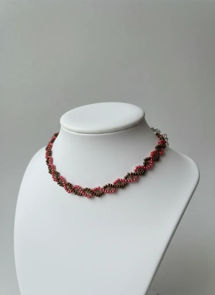 Pembe ve Bronz Renkli Boncuklu Bileklik - El Yapımı Takı