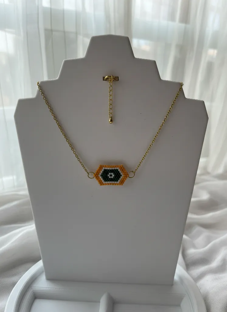 Altın Rengi Zincirli Miyuki Boncuklu Geometrik Desenli Bileklik