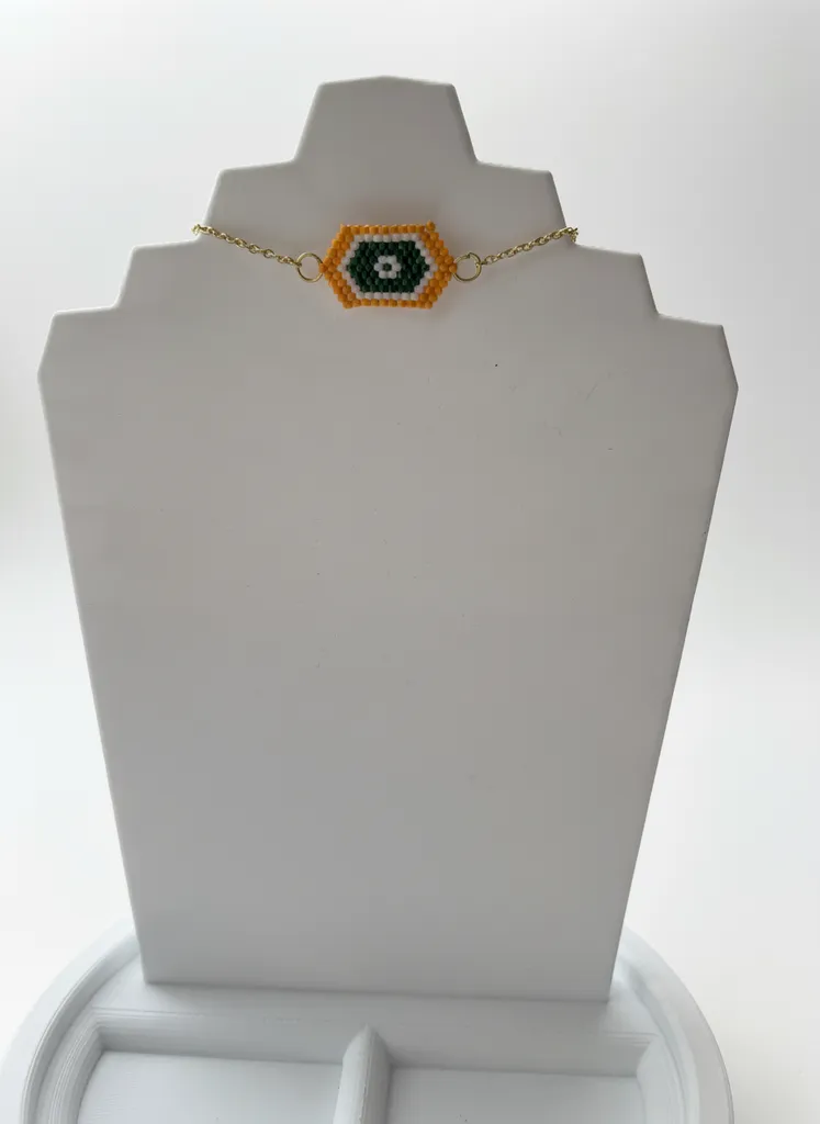 Altın Rengi Zincirli Miyuki Boncuklu Geometrik Desenli Bileklik