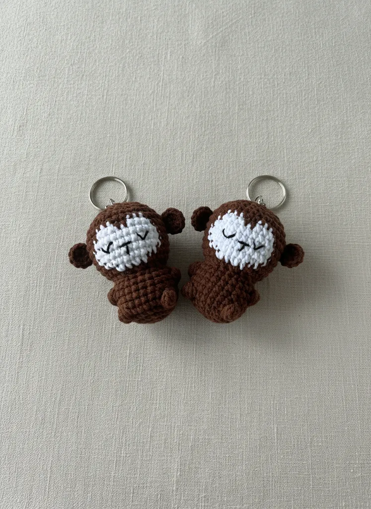 Kahverengi Örgü Maymun Anahtarlık - Amigurumi Oyuncak Bebek