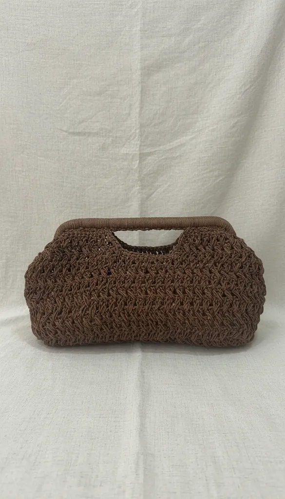 Kahverengi Kağıt İp Örgü Omuz Çantası - El Emeği Şık Tasarım