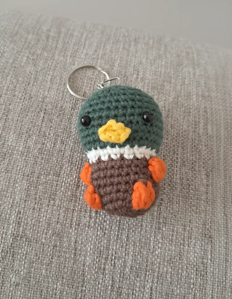Green Headed Duck Amigurumi Keychain - Handmade Knitted Toy