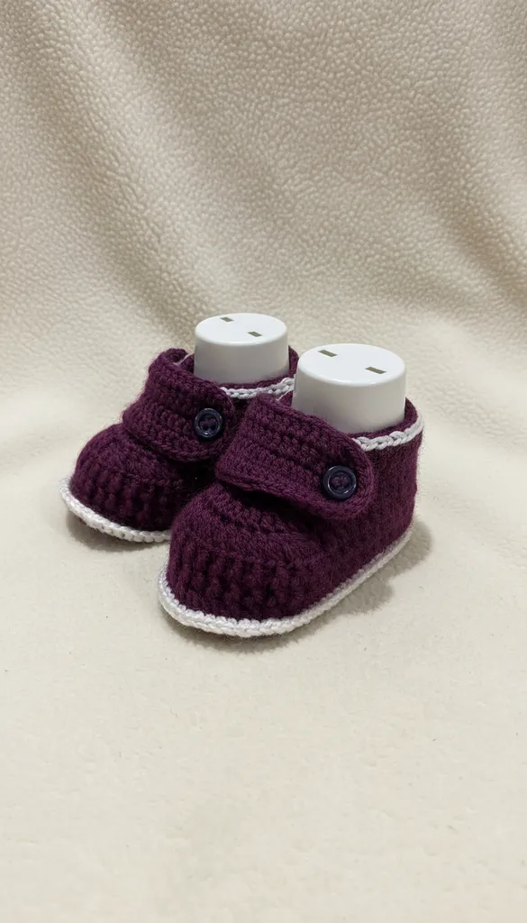 Purple 0-1 Year Old Baby Knit Booties - Buttoned and Edge Detailed