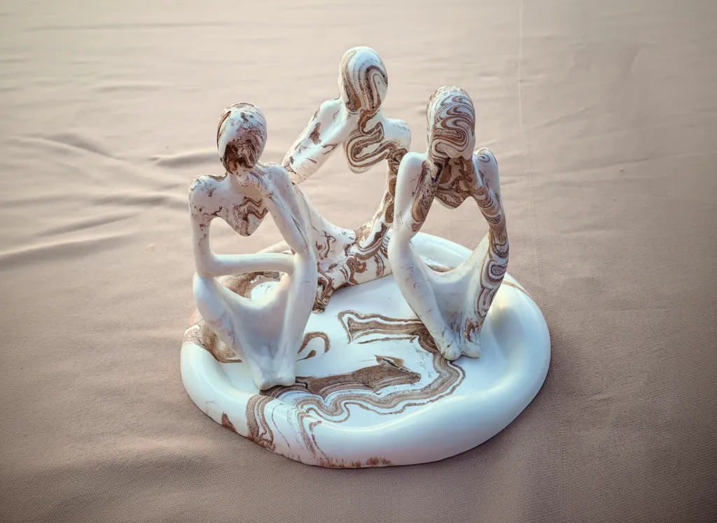 Mermer Desenli Soyut 3'lü İnsan Figürleri Heykel Seti - Dekoratif