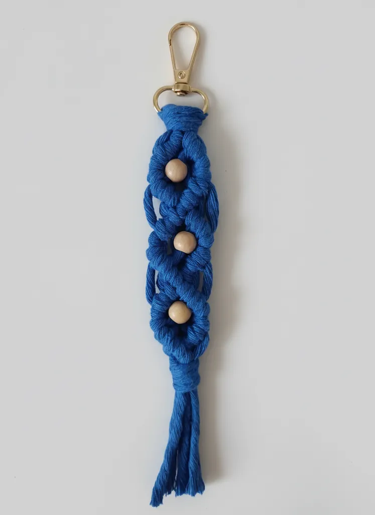 20 adet Mavi Makrome Örgü Anahtarlık - Ahşap Boncuklu, Bohem Tarzı
