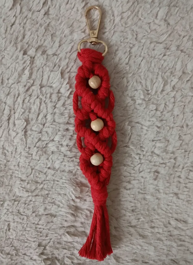 20 pieces Red Macrame Keychain Handmade Decorative Keychain with Wooden Beads