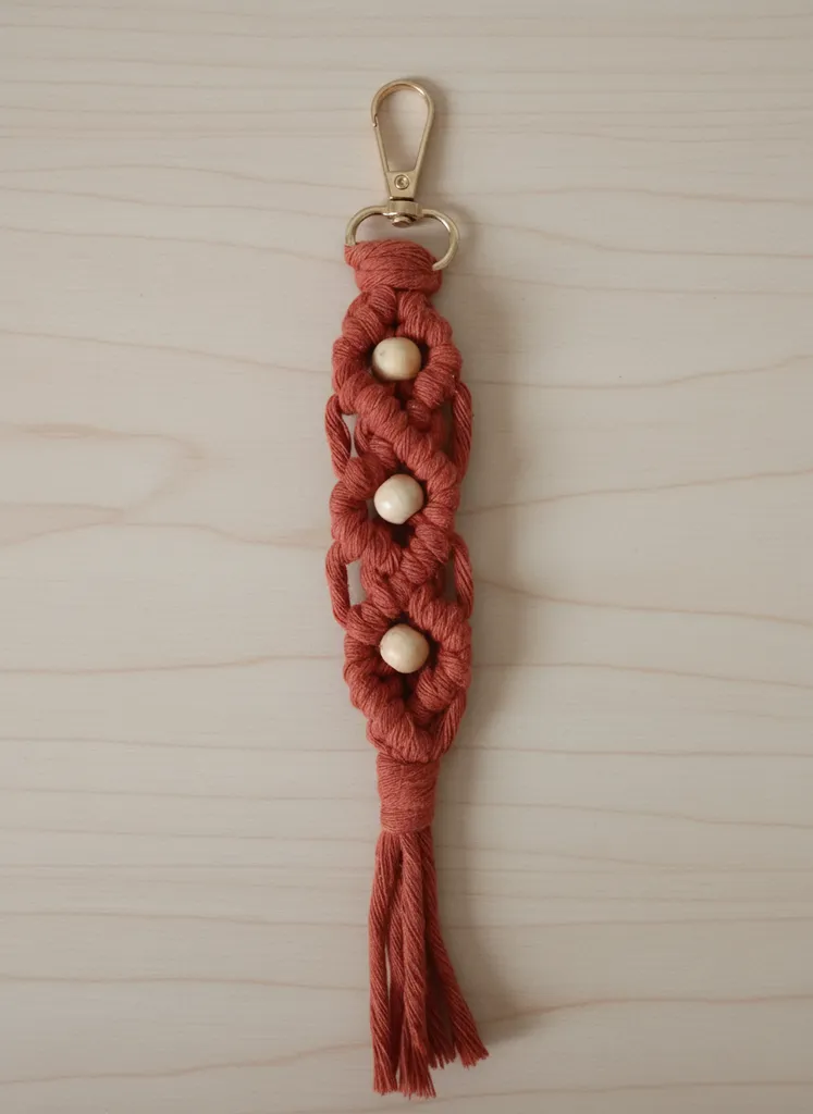 20 adet Kahverengi Makrome Anahtarlık Ahşap Boncuklu - El Yapımı Anahtarlık