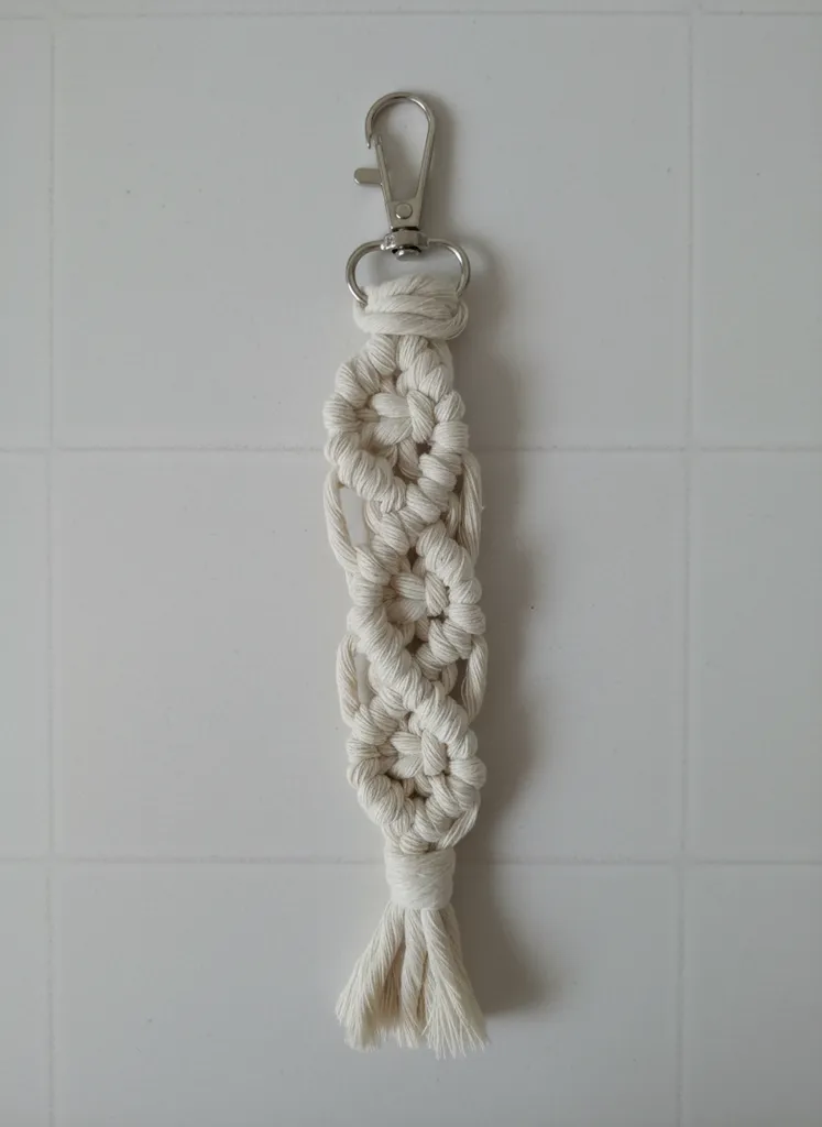 20 adet Ekru Renkli Makrome Anahtarlık - Bohem Tarzı, Dekoratif El Yapımı