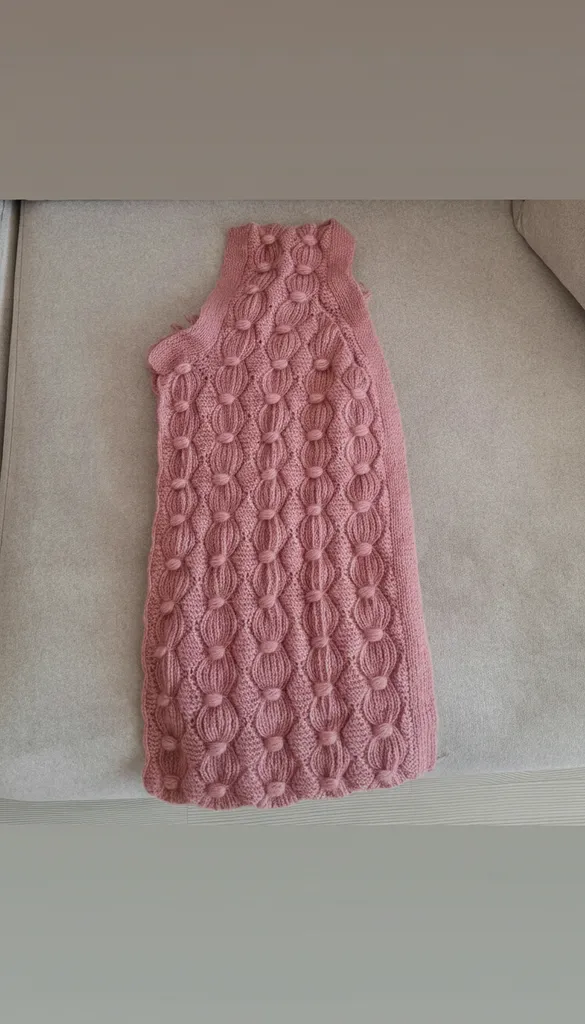 Pembe Angora Yün Çeyizlik Yelek - Alize Angora Gold ile Örüldü
