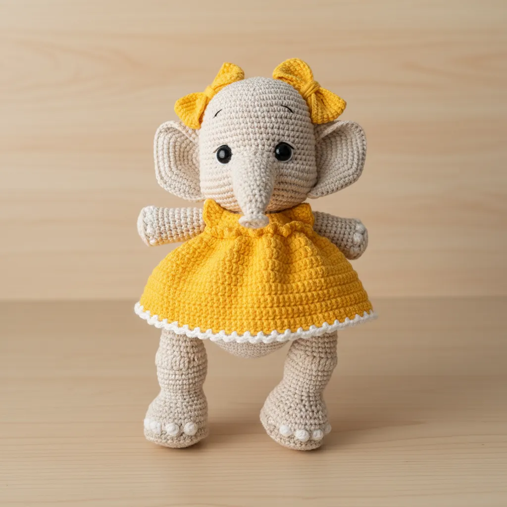 Sarı Elbiseli Örgü Fil Oyuncak Bebek - Amigurumi Bebek Hediyesi
