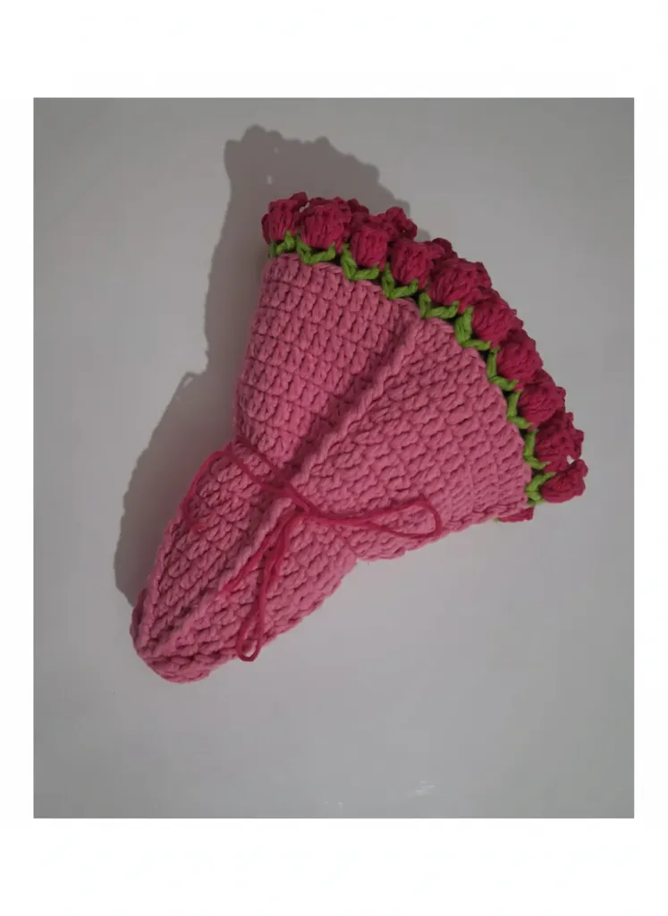 Pembe Örgü Gül Buketi - Dekoratif El Emeği Hediyelik Çiçek Aranjmanı