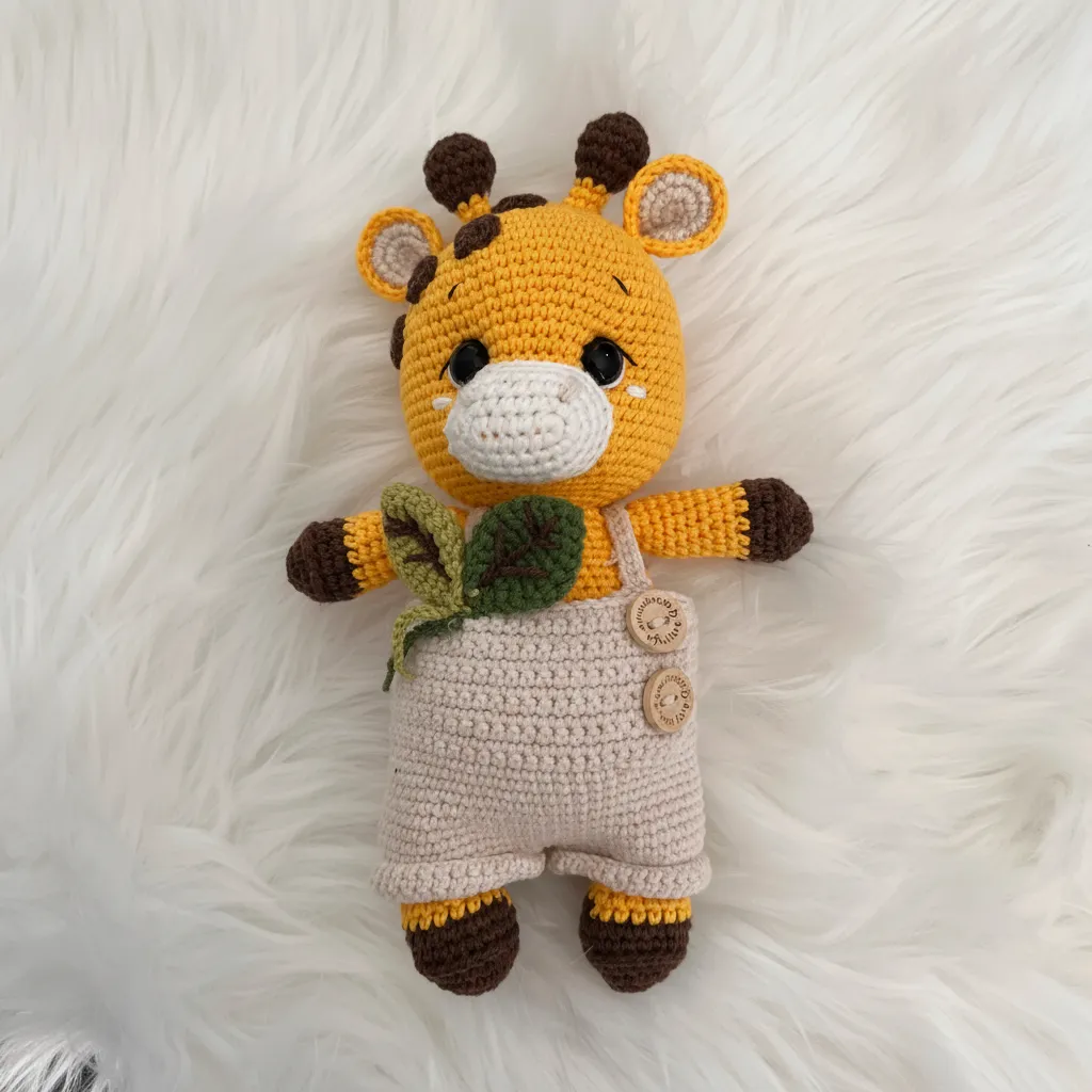 Tulumlu Amigurumi Zürafa Bebek Oyuncak - Organik Pamuk İpliği El Emeği