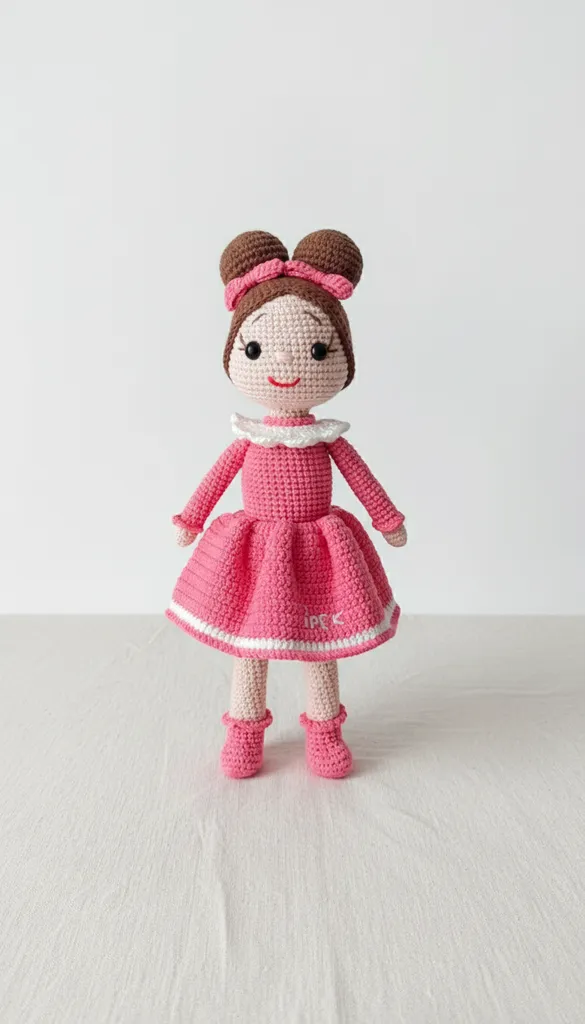 Pembe El Örgüsü Amigurumi Bebek - Organik Oyuncak Bebek (25 cm)