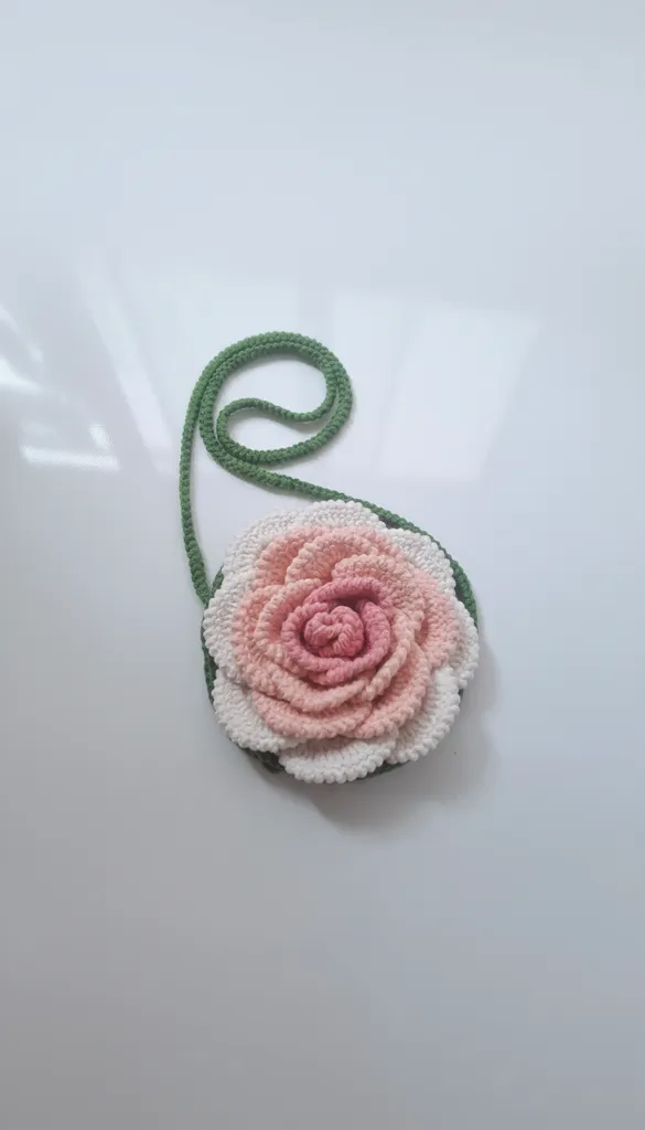 Örgü Gül Desenli Toz Pembe Çocuk Çantası - El Emeği