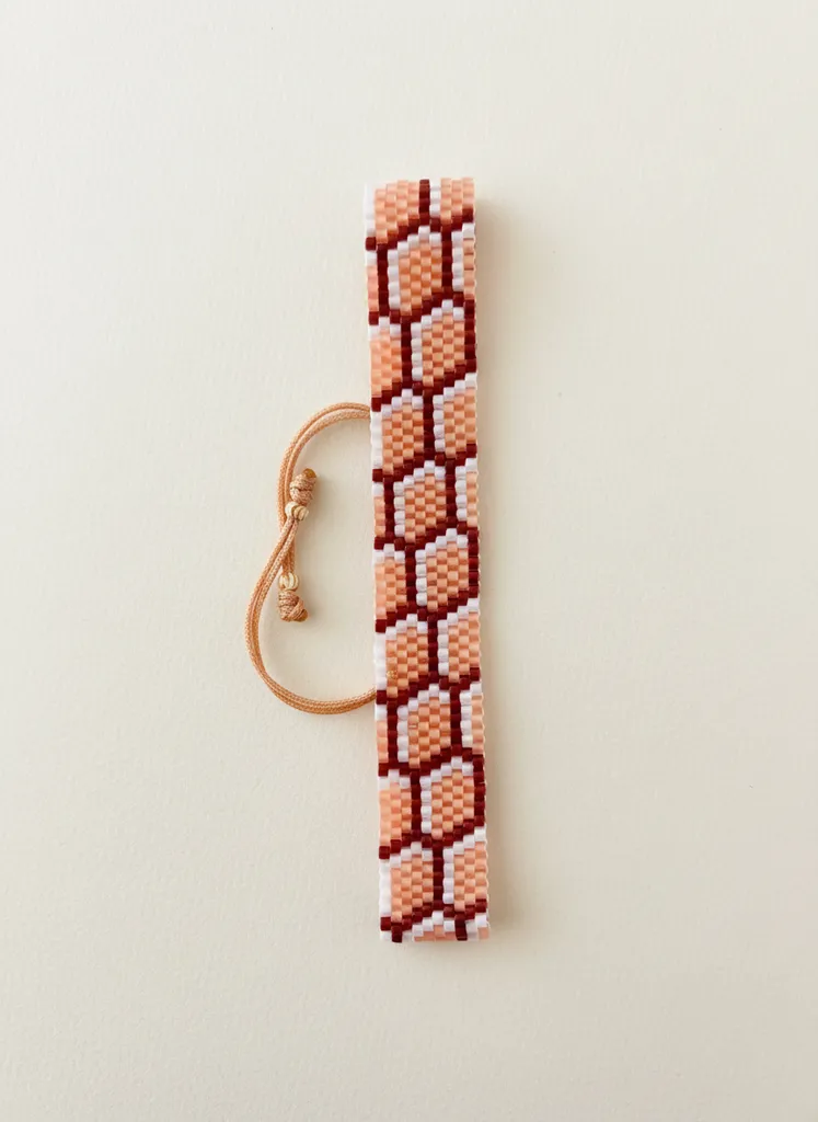 Kahverengi - Somon Yılan Derisi Desenli Miyuki Boncuk Bileklik