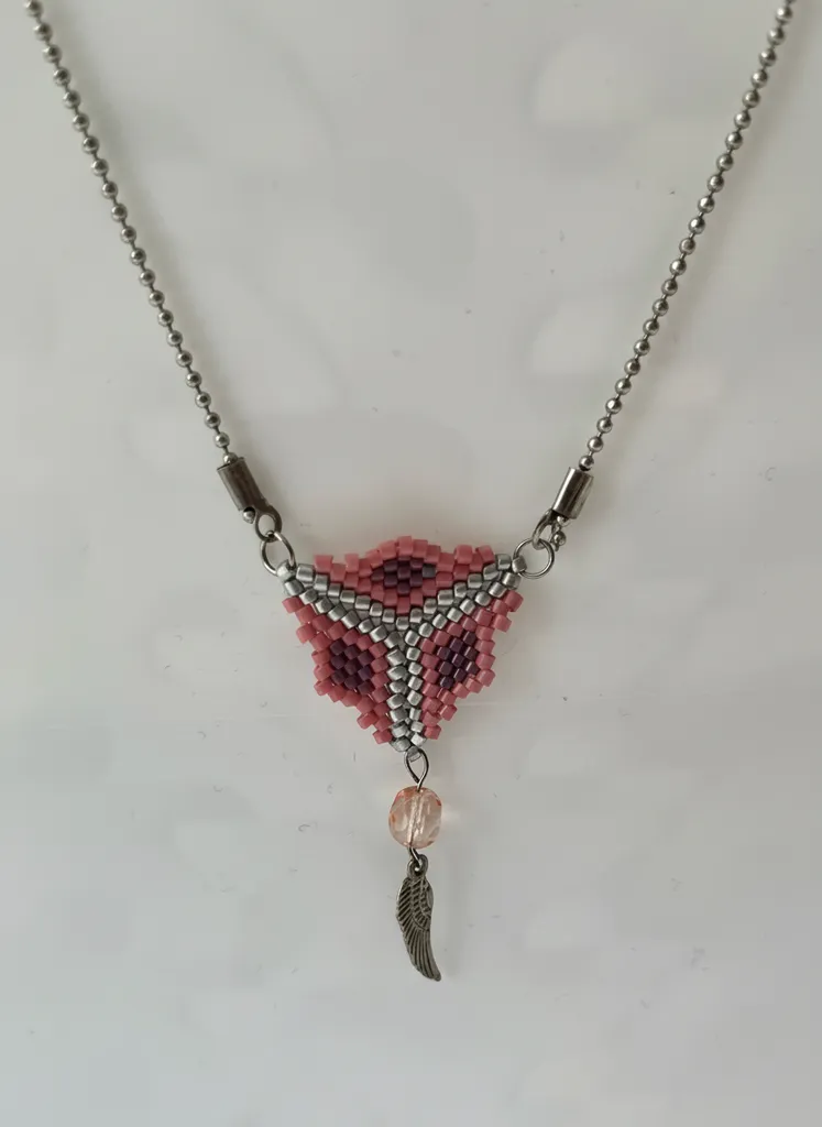 Miyuki Boncuk Kolye - Gümüş, Pembe ve Mor Geometrik Desenli