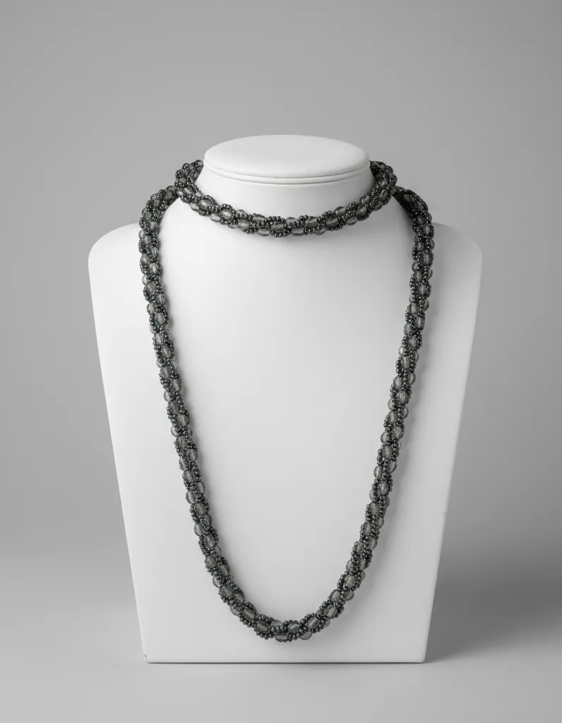 Gri ve Gümüş Tonlarında Boncuklu Kolye ve Bileklik Takı Seti