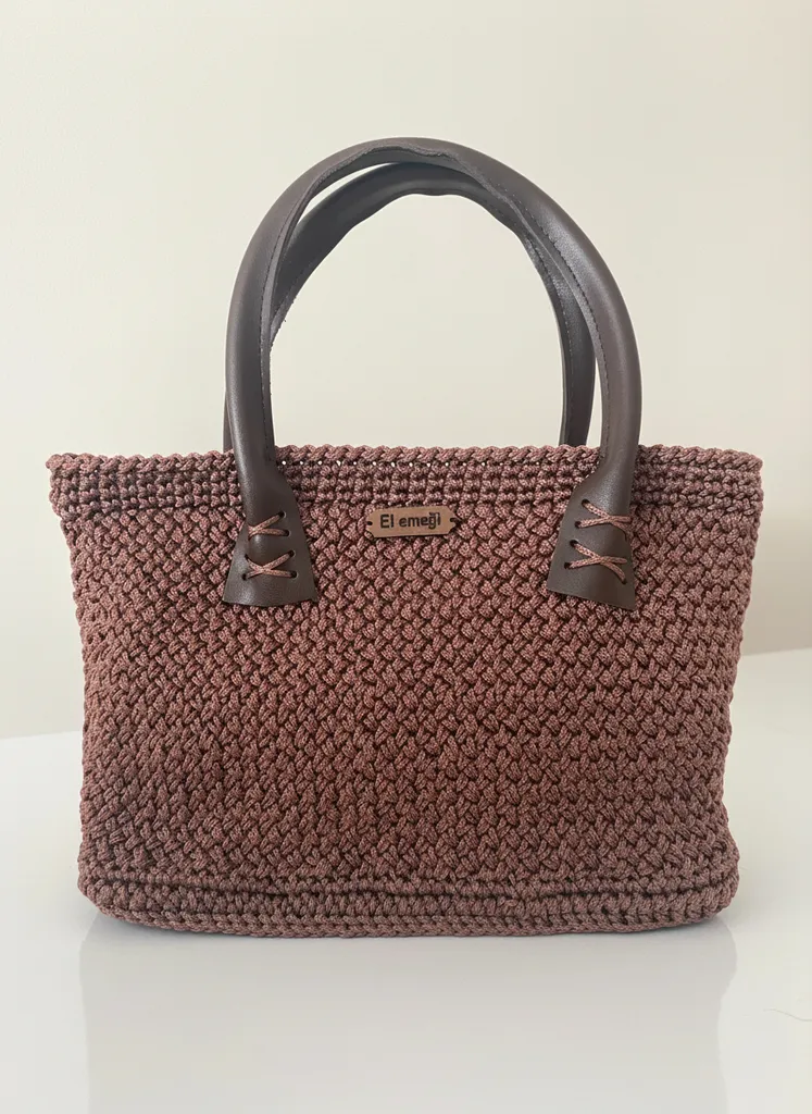 Brown Macrame Knitted Hand and Shoulder Bag - Leather Detailed Zuzu-01