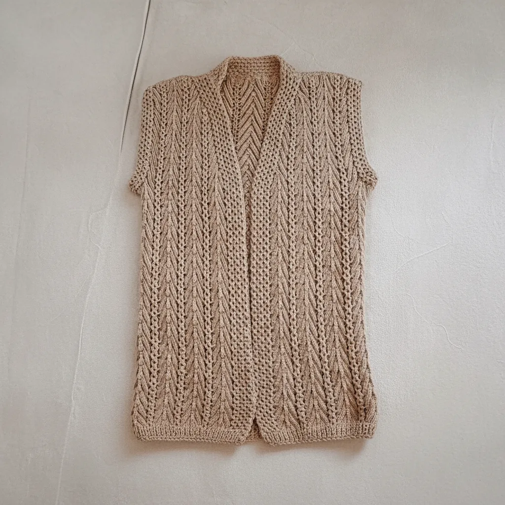 Cream Color Openwork Knit Dowry Vest - Handmade Women's Vest