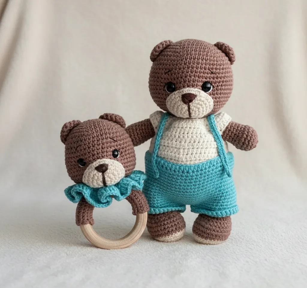 Amigurumi Ayıcık Bebek Oyuncak ve Çıngırak Seti - El Yapımı