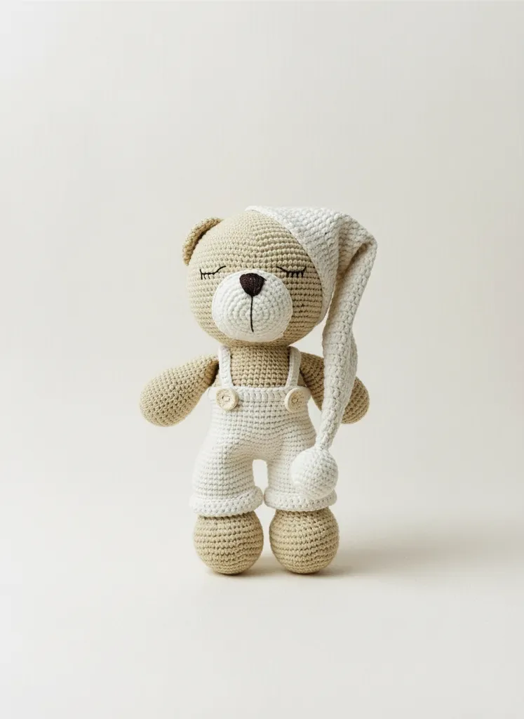 Amigurumi Uyku Tulumlu Ayıcık Bebek Oyuncak - El Yapımı Hediye