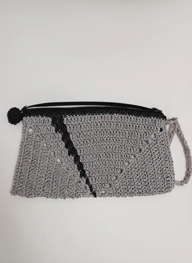 Gri Kağıt İp Örgü Clutch Çanta - Astarlı, Fermuarlı, El Emeği