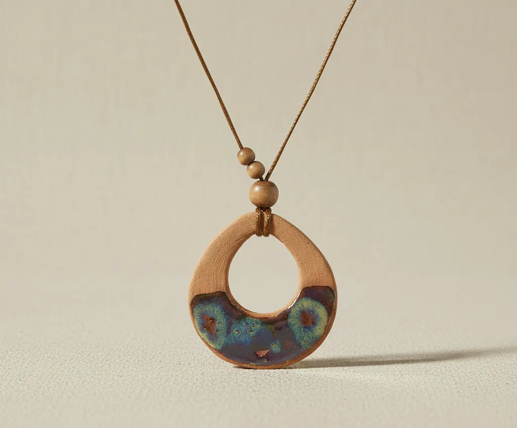 Seramik Kolye - Yuvarlak Tasarım, Rustik Desenli ve El Yapımı