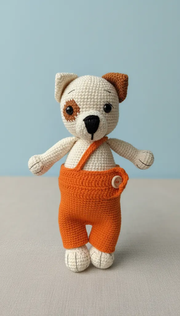 Turuncu Tulumlu Amigurumi Köpek Oyuncak - El Yapımı Hediyelik
