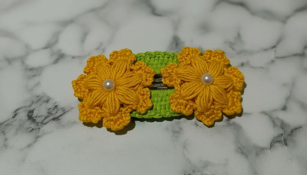 Yellow Flower Detailed Knitted Hair Clip - Handmade Elegant Design