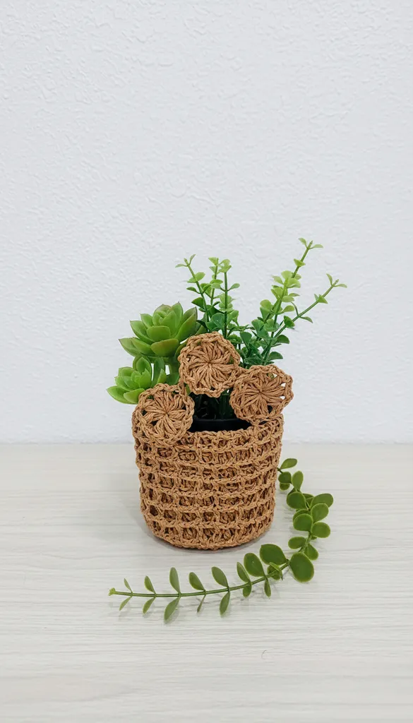 Hasır Örgü Saksı Sepeti - Çiçek Askılı Dekoratif Sepet