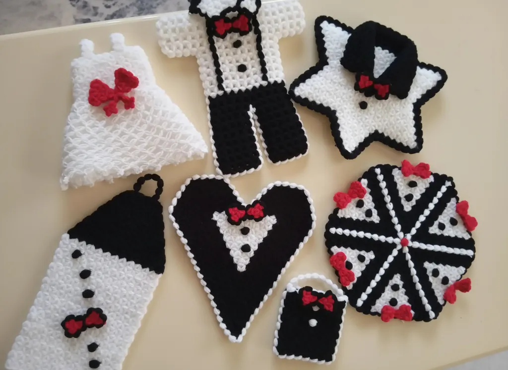 Örgü Lif Takımı - Damat ve Gelin Temalı 7 Parça Çeyizlik Banyo Lifi