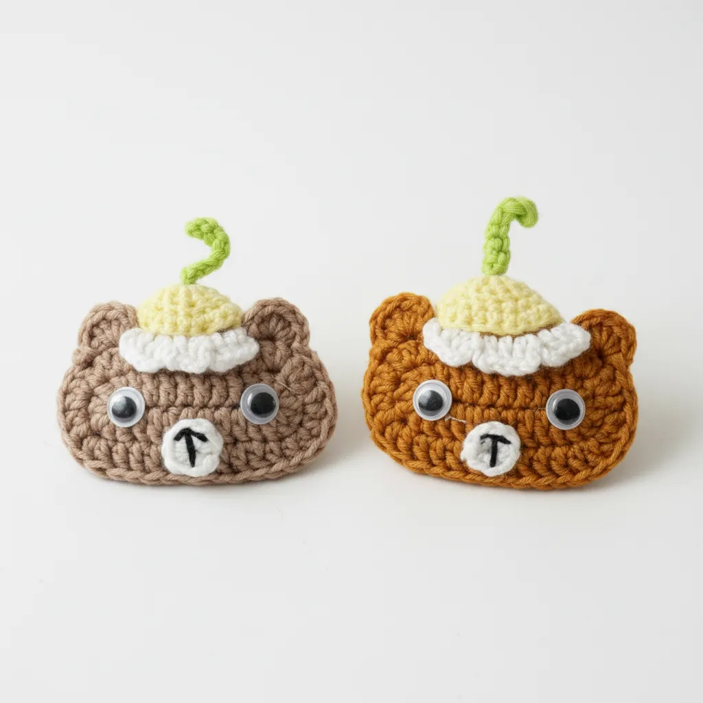 Kahve ve Turuncu Tonlarında Çıtçıtlı Örgü Ayıcık Toka Seti (2 Adet)