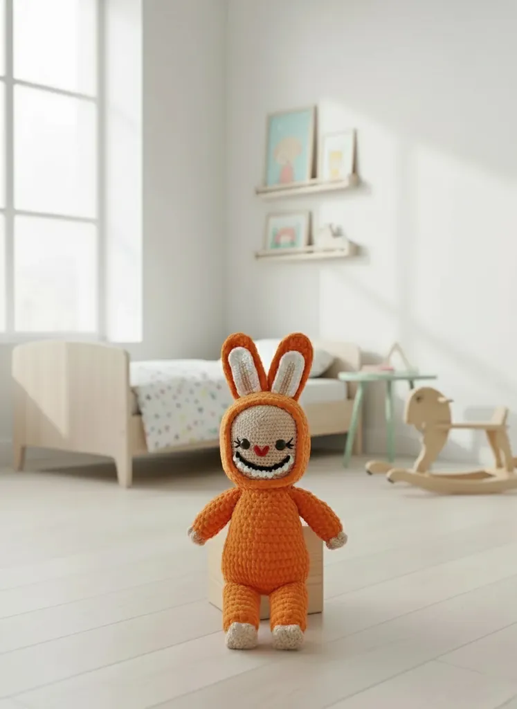 Turuncu Kadife İp Örgü Labubu Oyuncak Bebek - Özel Tasarım, El Emeği