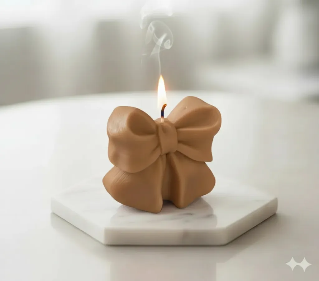 Kurdele Şeklinde Kahverengi Dekoratif Mum - El Yapımı Hediyelik