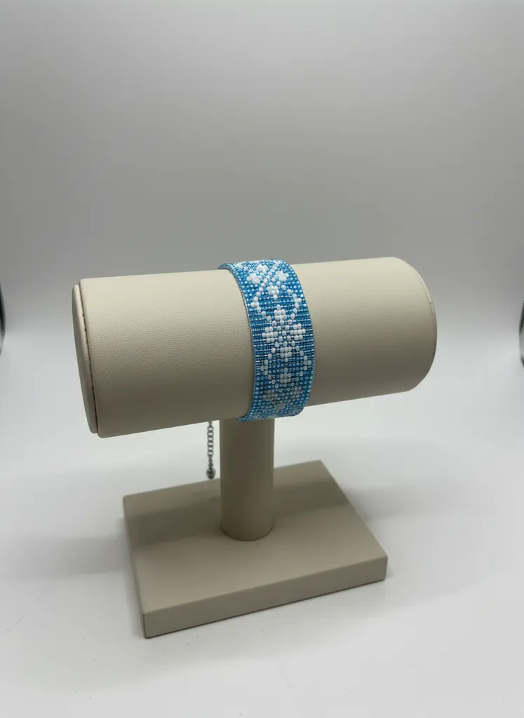 Mavi ve Beyaz Miyuki Boncuk Dokuma Bileklik - Ayarlanabilir Zincirli