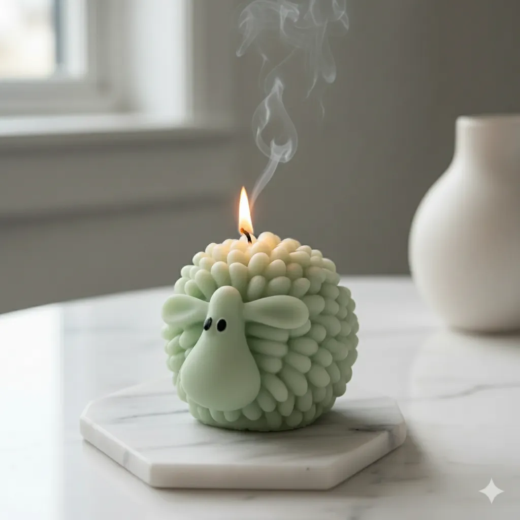 Kuzu Şekilli Mum - Yeşil Renkli Dekoratif El Yapımı Hediyelik