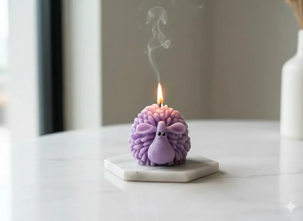 Mor Kuzu Şeklinde Dekoratif Mum - El Yapımı, Kokulu Hediyelik
