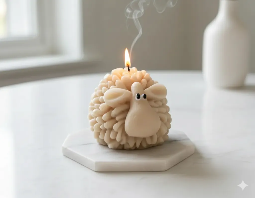 Kahverengi Kuzu Şekilli Dekoratif Mum - El Yapımı Doğal Soya Mum