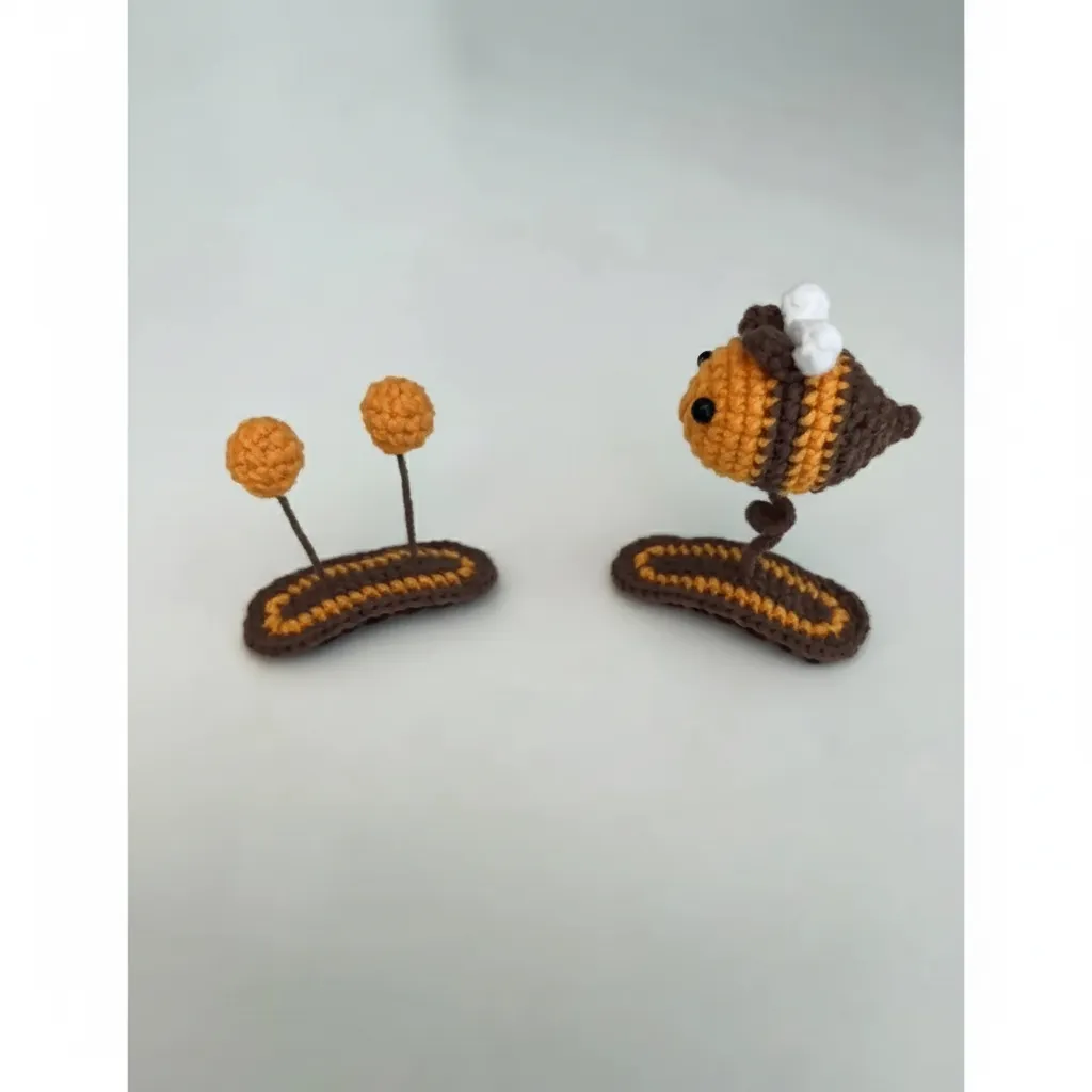 Knitted Bee and Antenna Hair Clip Set - Handmade Hair Accessory