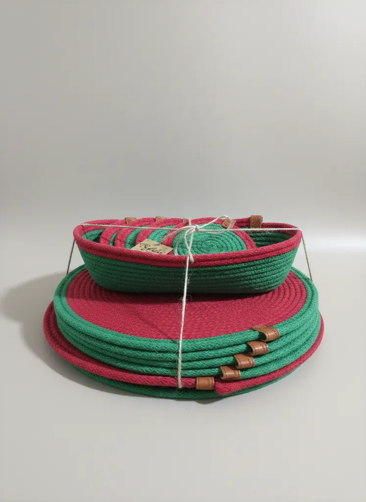 Kırmızı Yeşil Jüt İp Yılbaşı Supla Takımı 4 Kişilik - El Emeği