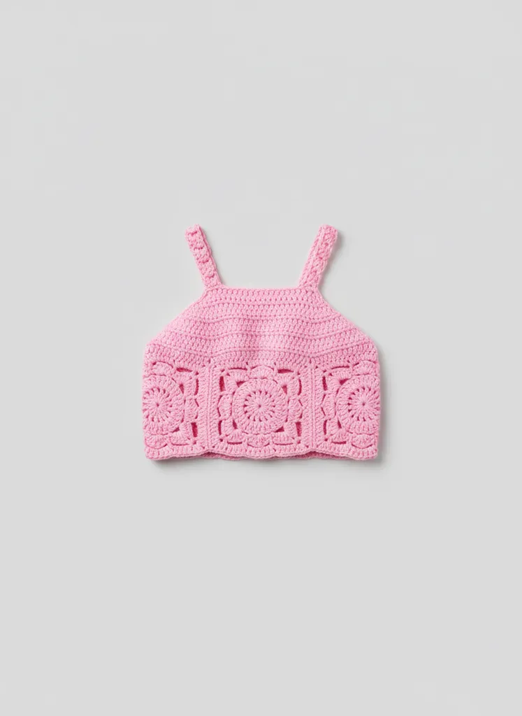 Örgü Crop Top - Pembe Çocuk Bluz - El Emeği Yazlık Kız Çocuk