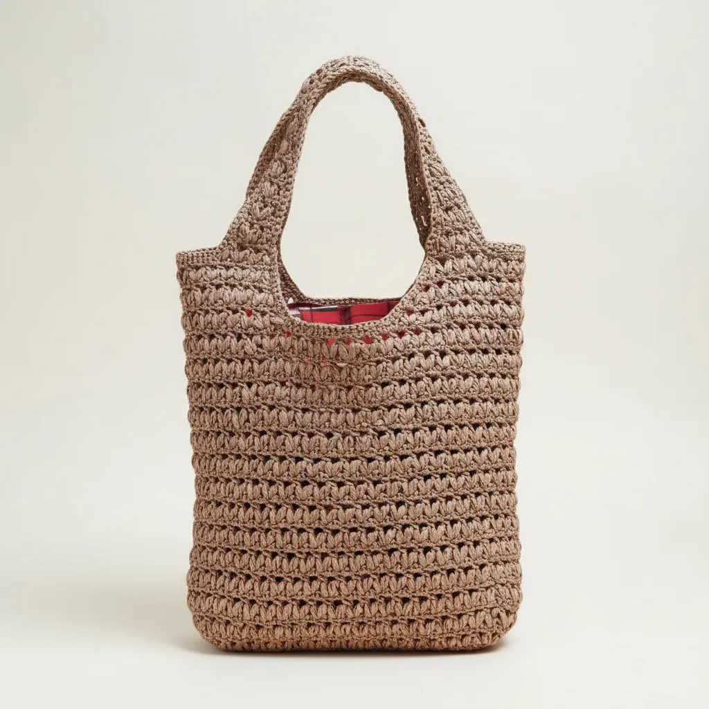 Kahverengi Rafya Örgü Plaj Çantası - El Emeği ve Şık Tasarım