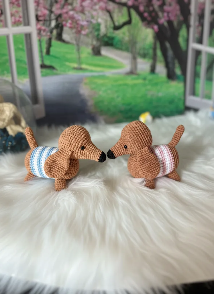 Sevimli Dachshund Amigurumi Oyuncak Köpekler - El Emeği İkili Set