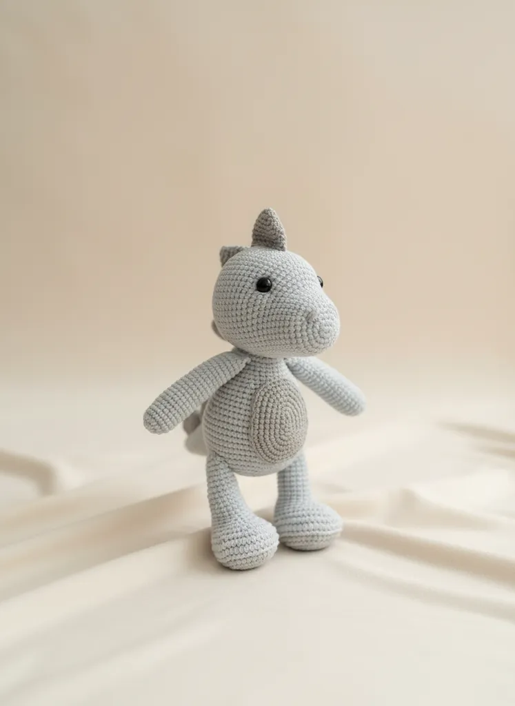 Gri Örgü Amigurumi Dinozor Oyuncak - El Emeği Bebek ve Çocuk Hediyesi